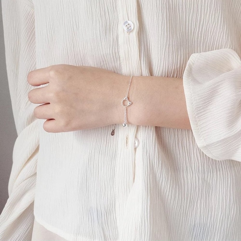 14k Gold Adorable Cat Sterling Silver Bracelet Sterling Silver - Picture 4 of 10